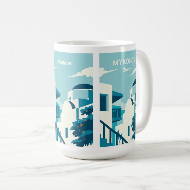 Caneca De Café Grécia de texto e nome personalizado (Frente Esquerda)