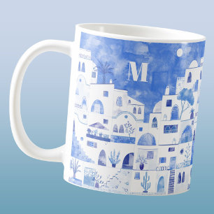 Caneca De Café Grécia Santorini Monograma Aquarela