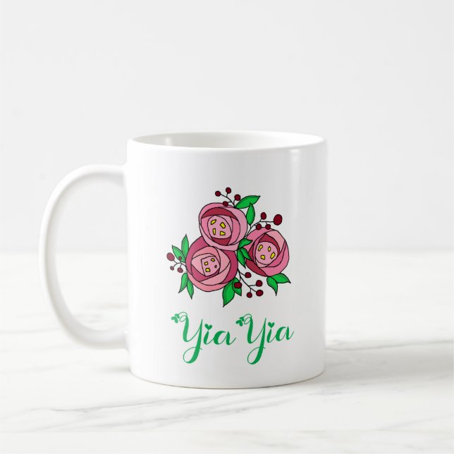 Caneca De Café Greek YiaYia Mug with Roses (Esquerda)