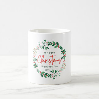 Caneca De Café Green and Red Floral Illustration Christmas Mug