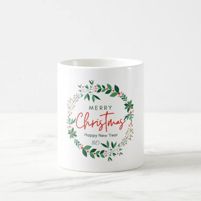 Caneca De Café Green and Red Floral Illustration Christmas Mug (Centro)