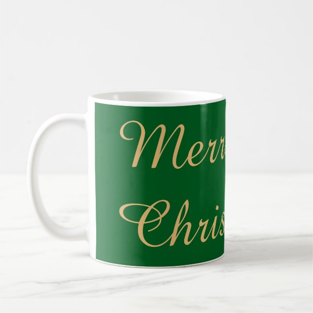 Caneca De Café Green background with Merry Christmas & Baubles (Esquerda)