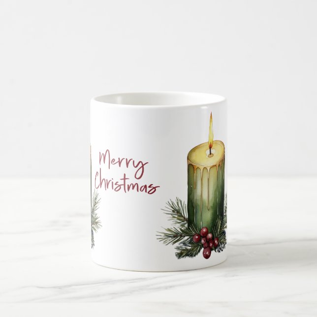 Caneca De Café Green Christmas Candle Pine Berry Coffee Mug  (Centro)