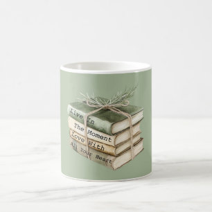 Caneca De Café Green Cream Books Vivem no Momento