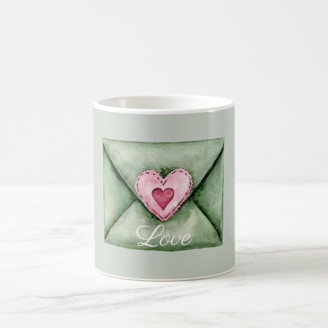 Caneca De Café Green Envelope Pink Love Heart (Centro)