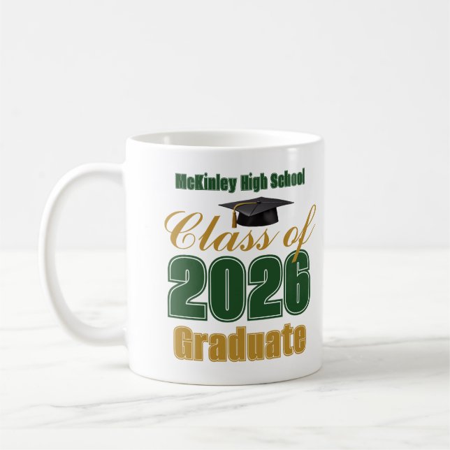 Caneca De Café Green Gold Class of 2026 Graduate Gift (Esquerda)