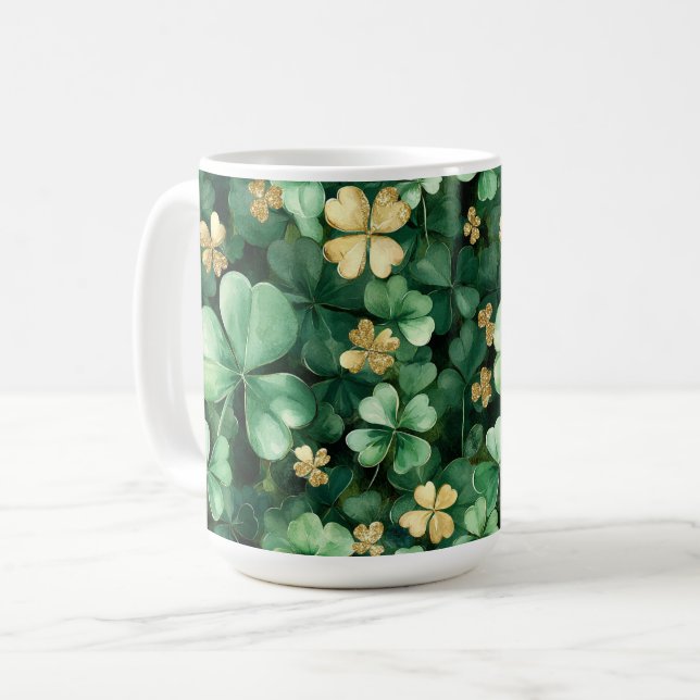 Caneca De Café Green Gold Shamrocks St. Patrick's Day   (Frente Esquerda)