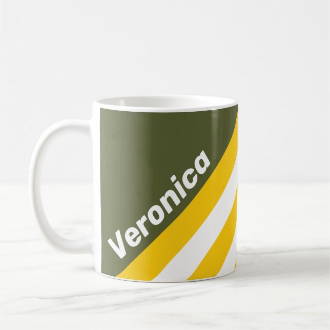 Caneca De Café Green Honey Nostalgic Stripes with Name (Esquerda)