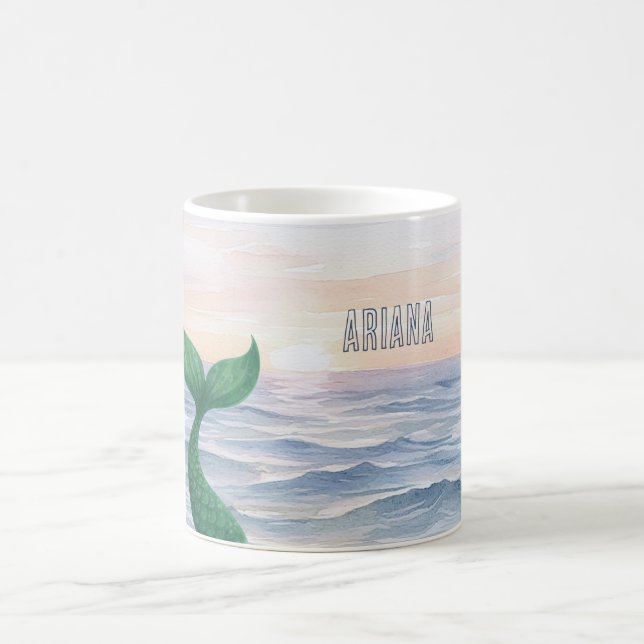 Caneca De Café Green Mermaid Tail Ocean Sunset (Centro)