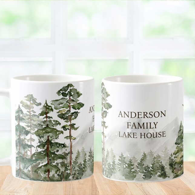 Caneca De Café Green Pine Forest Family Lake House Cabine (In situ)