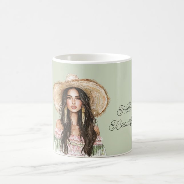 Caneca De Café Green Pink Dress Female Hat (Centro)