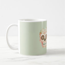 Caneca De Café Green Pink Sugar Skull Día de los Muertos