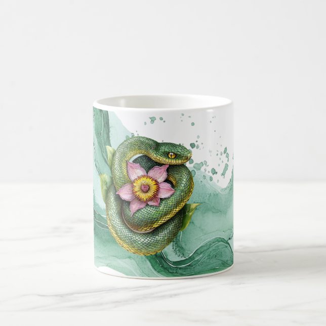 Caneca De Café Green Snake Pink Flower (Centro)