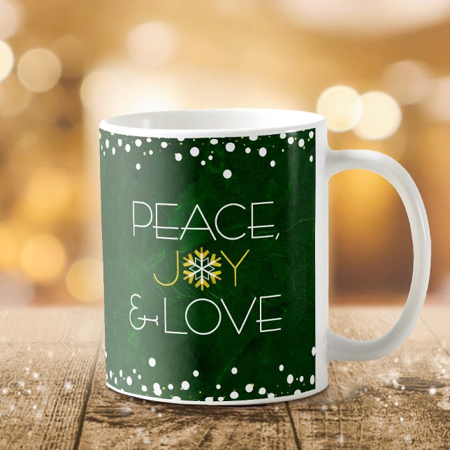 Caneca De Café Green Snowflake Joy Peace Love Bold Modern Holiday (Criador carregado)