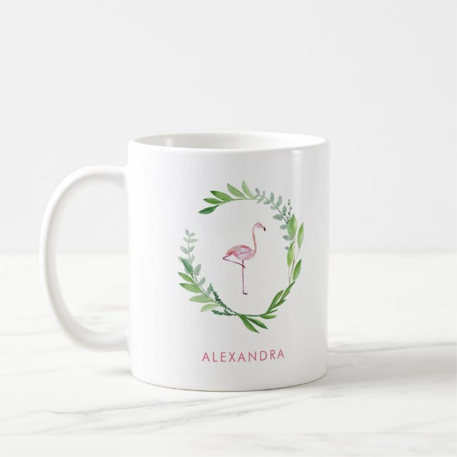 Caneca De Café Greenery Wreath | Flamingo rosa (Esquerda)