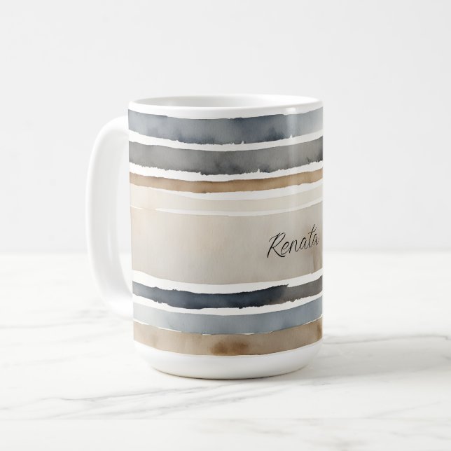 Caneca De Café Grelha Aquarela Cores Neutras (Frente Esquerda)