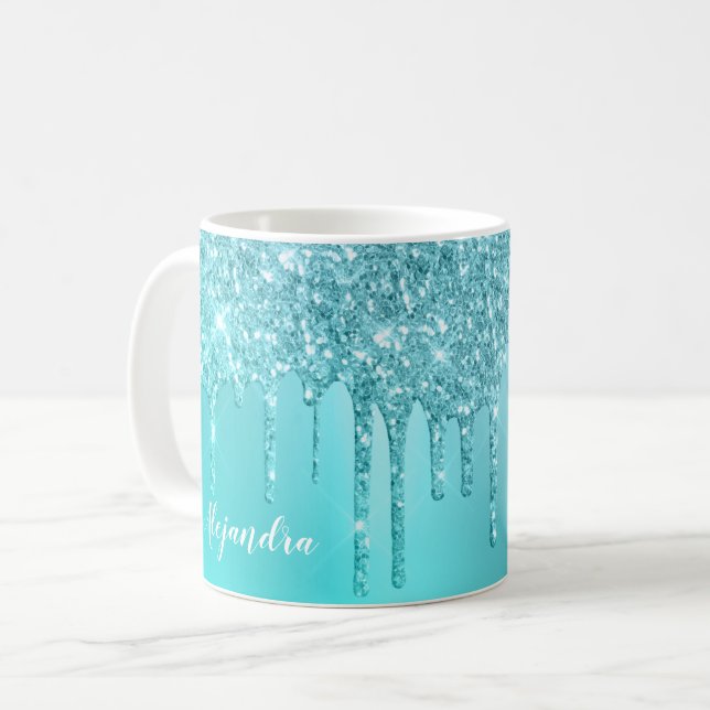 Caneca De Café Grelha azul esbelta e glitter (Frente Esquerda)