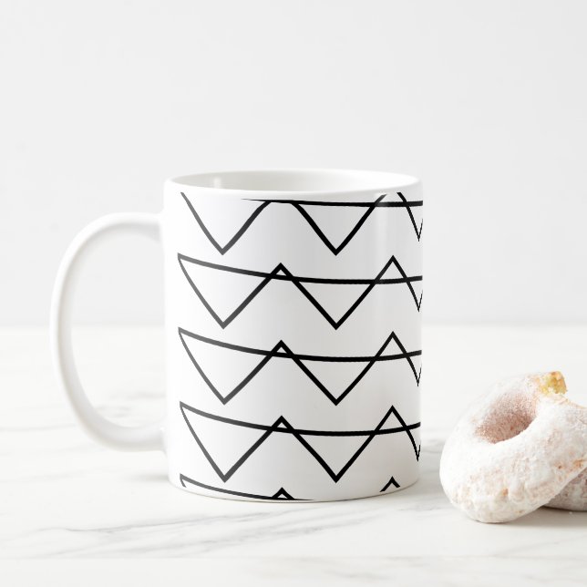 Caneca De Café Grelha Chevron Preta e Branca (Com Donut)