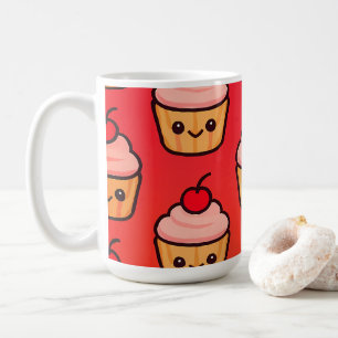 Caneca De Café Grelha de Cupcakes Kawaii com Rostos Sorridentes e
