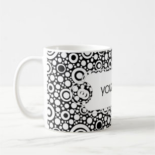 Caneca De Café Grelha de pontos e círculos pretos + seu backgr. &