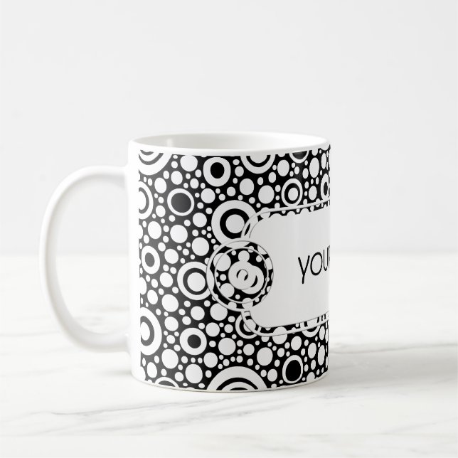 Caneca De Café Grelha de pontos e círculos pretos + seu backgr. & (Esquerda)