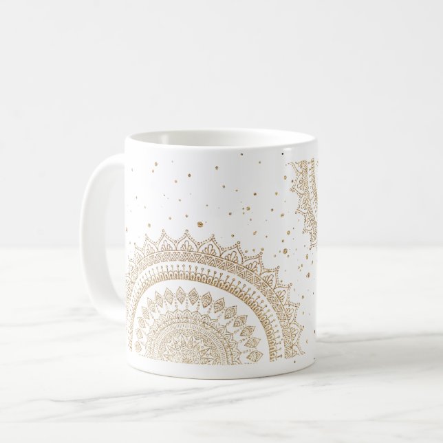 Caneca De Café Grelha Dourada Mandala Boho Chic (Frente Esquerda)