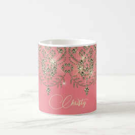 Caneca De Café Grelha elegante de colar dourado de pêssego rosa