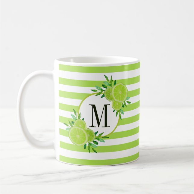 Caneca De Café Grelha Verde Limão Cítricos Frutas de Citros Monog (Esquerda)
