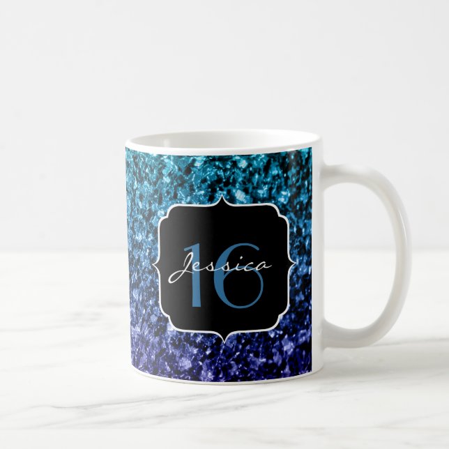 Caneca De Café Grelhas de brilho de Ombre azul-aqua Doce 16 (Direita)