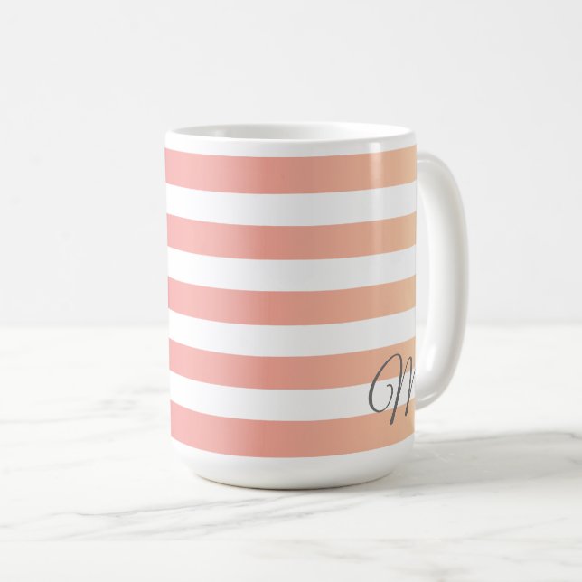 Caneca De Café Grelhas de Gradiente Rosa Girly Monogramas (Frente Esquerda)