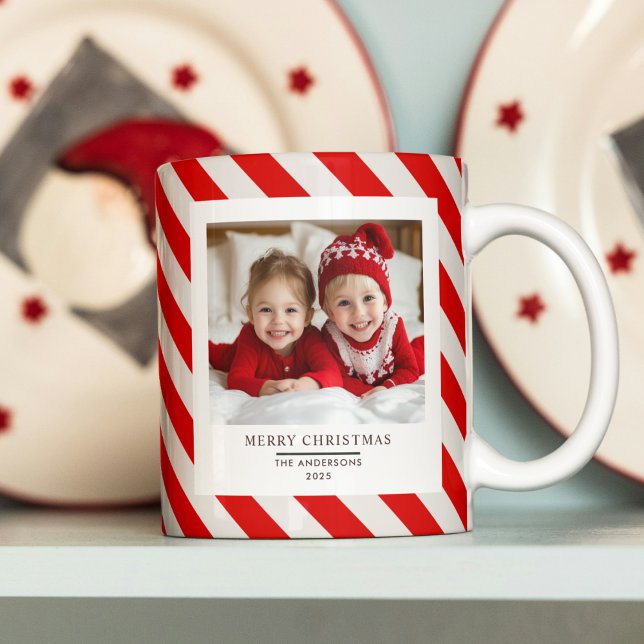 Caneca De Café "Greve Vermelha com Foto Feliz Natal e Nome (Criador carregado)