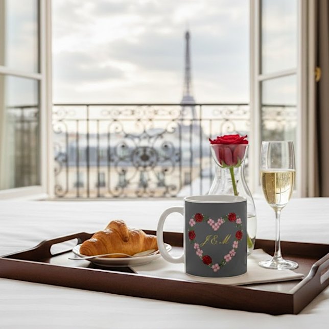 Caneca De Café Grey mug with pink and red hearts (Criador carregado)
