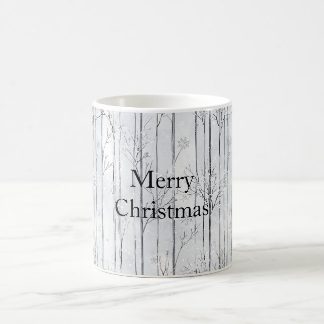 Caneca De Café Grey Silver Snowflake Trees Christmas (Centro)