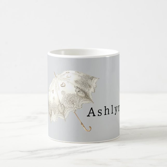 Caneca De Café Grey White Hearts Umbrella (Centro)