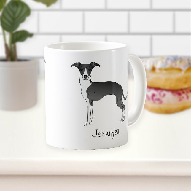Caneca De Café Greyhound Italiano Preto E Branco Com Nome Persona (Criador carregado)