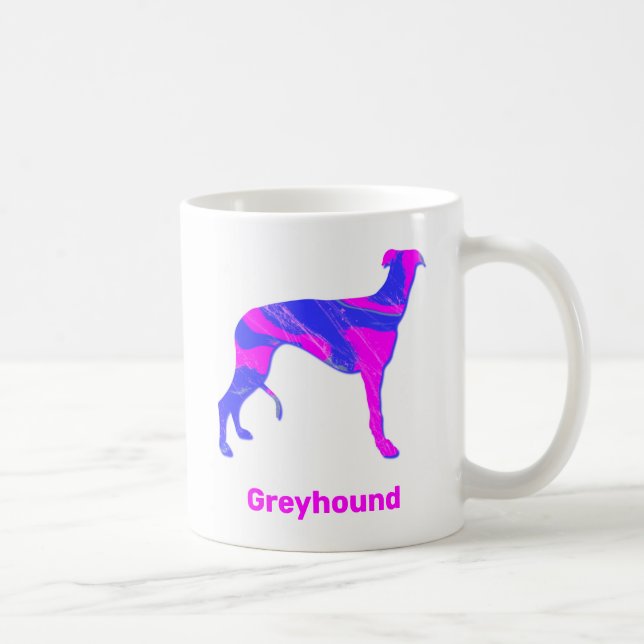 Caneca De Café Greyhound Lurcher Cachorro Rosa Silhute Branco (Direita)