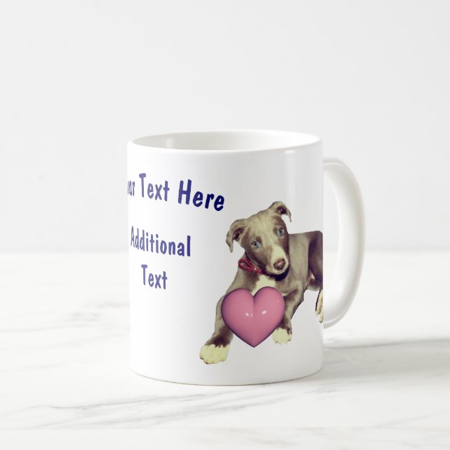 Caneca De Café Greyhound Puppy Pink Heart Personalizado (Frente Esquerda)