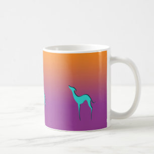 Caneca De Café Greyhound Whippet dog azul laranja abdome