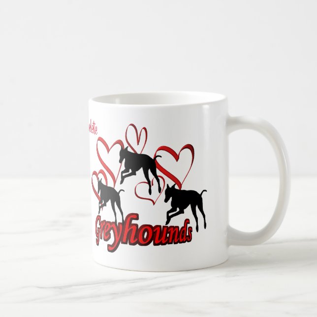 Caneca De Café Greyhounds Hearts Dog Personalizado (Direita)