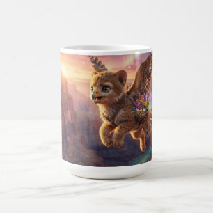 Caneca De Café Grifo Bebê Voando sobre o Canyon com Cesta de Flor