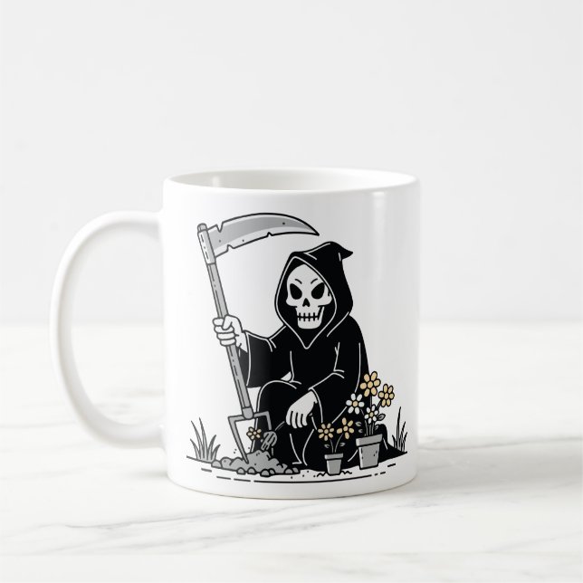 Caneca De Café Grim Reaper Gardening Flowers (Esquerda)