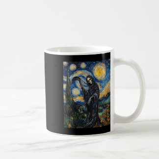 Caneca De Café Grim Reaper Skeleton - Van Gogh Style - Starry Nig