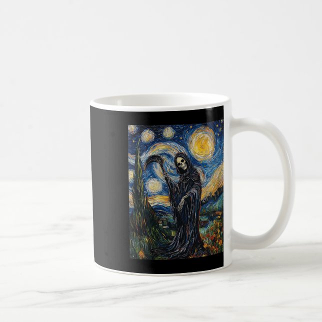 Caneca De Café Grim Reaper Skeleton - Van Gogh Style - Starry Nig (Direita)