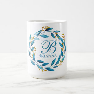 Caneca De Café Grinalda bonito da aguarela - monograma