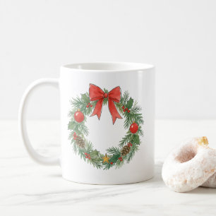 Caneca De Café Grinalda Clássica de Natal com Laço para Amantes d