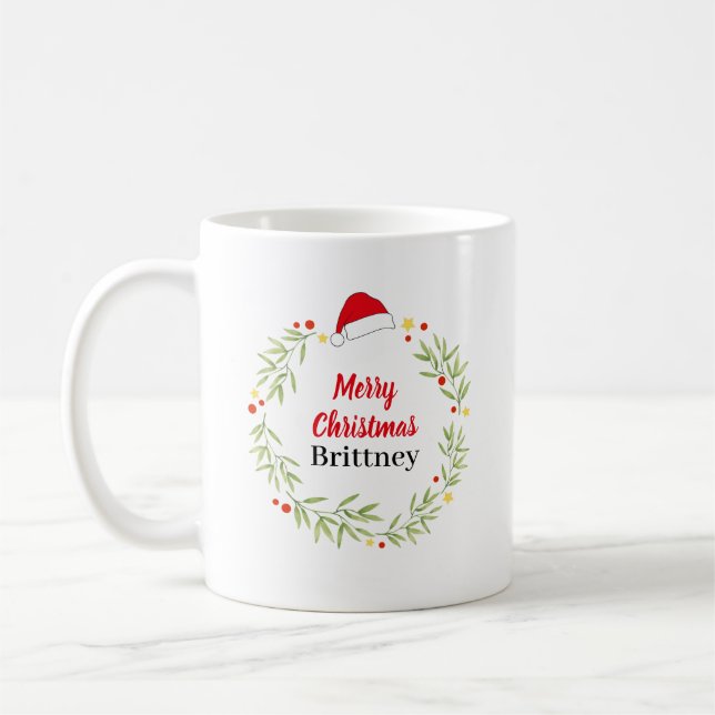 Caneca De Café Grinalda de Chapéu de Papai Noel Personalizada Fel (Esquerda)