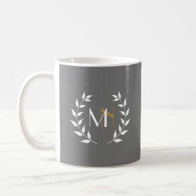 Caneca De Café Grinalda de Monograma Laurel Cinza (Esquerda)
