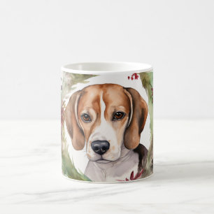 Caneca De Café Grinalda de Natal de Beagle Cachorro Festivo