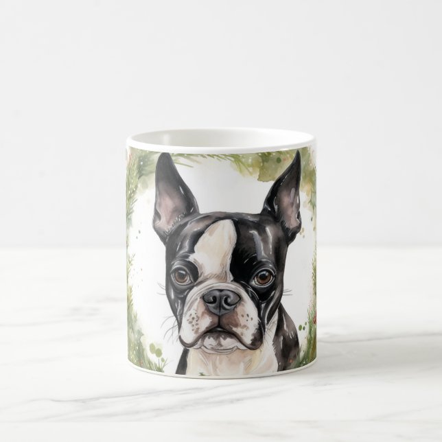 Caneca De Café Grinalda de Natal do Boston Terrier Cachorro Festi (Centro)