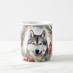 Caneca De Café Grinalda de Natal do Malamute do Alasca Pupila Fes